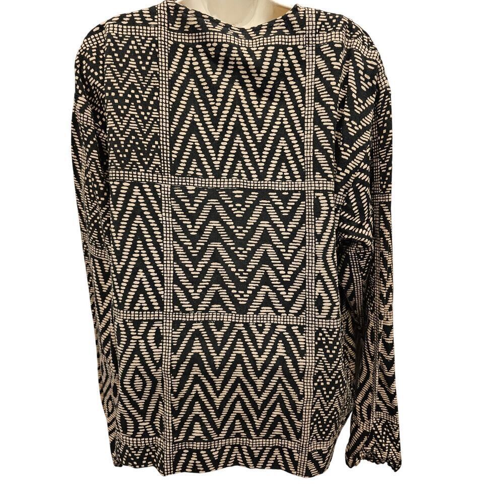Chicos large coatigan heavy twill cotton button front brown black Aztec EUC L - Picture 2 of 8